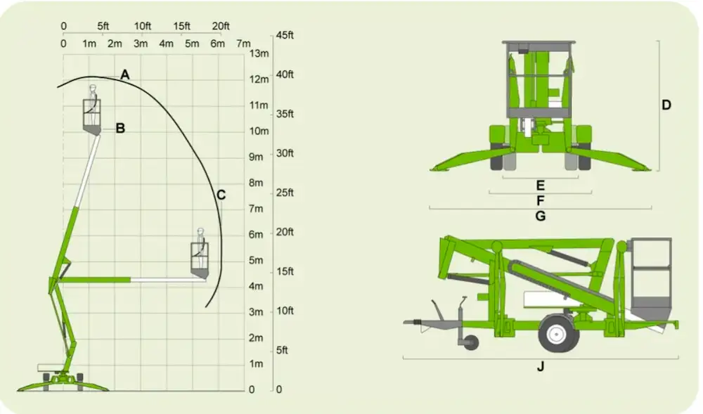 Location Nacelle tractable 12m à bras articulés - Locamat Belgique